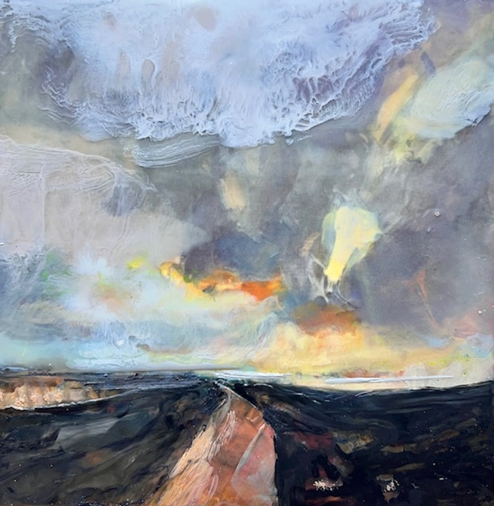 "STORMY ROAD" ORIGINAL ENCAUSTIC/FRAMED