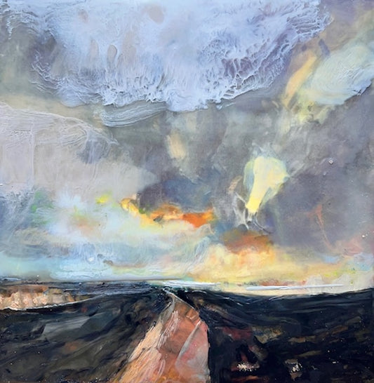 "STORMY ROAD" ORIGINAL ENCAUSTIC/FRAMED