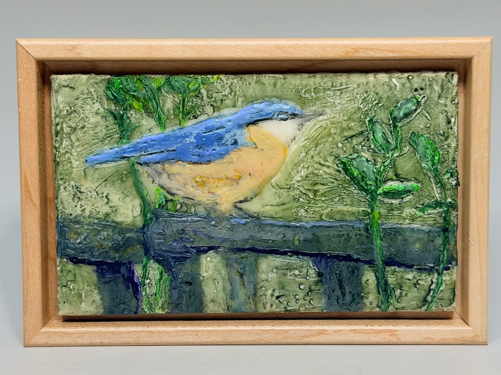 "SWEET BIRD" ORIGINAL ENCAUSTIC PAINTING/FRAMED