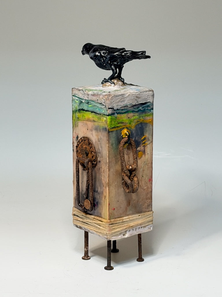 "TARNISHED" MIXED MEDIA WITH ENCAUSTIC SCULPTURE