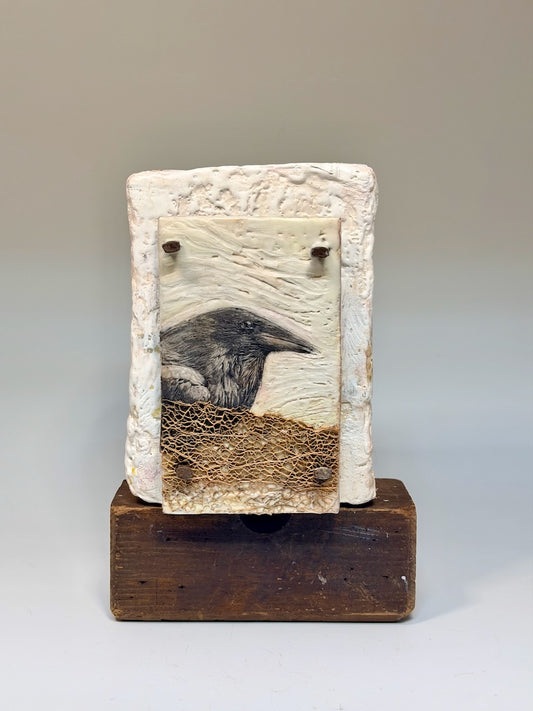 "THE GUARDIAN" MIXED MEDIA WITH ENCAUSTIC SCULPTURE