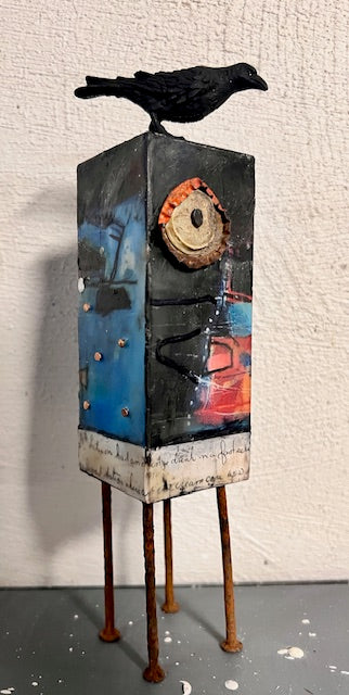 "RAVENS CACHE" MIXED MEDIA WITH ENCAUSTIC SCULPTURE
