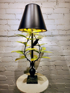 BT. GREEN/ YELLOW LAUREL LEAF LAMP W/ BLACK SHADE