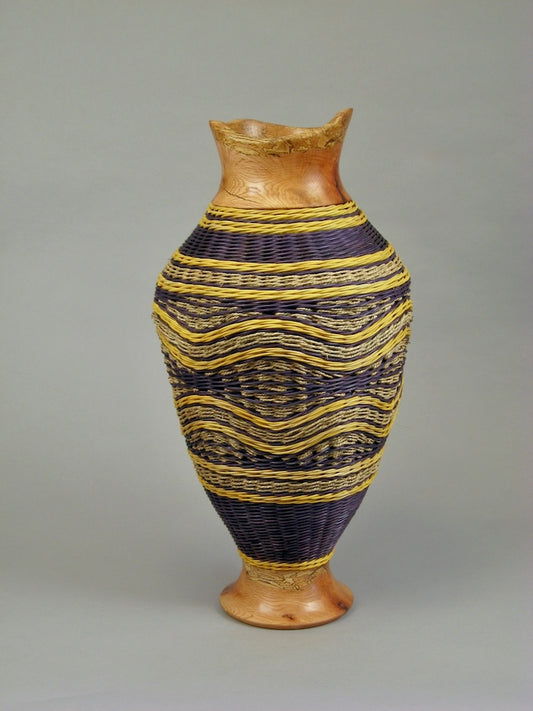 NAVY GOLD RIVERS OAK TOP AND BASE MIXED MEDIA BASKETRY