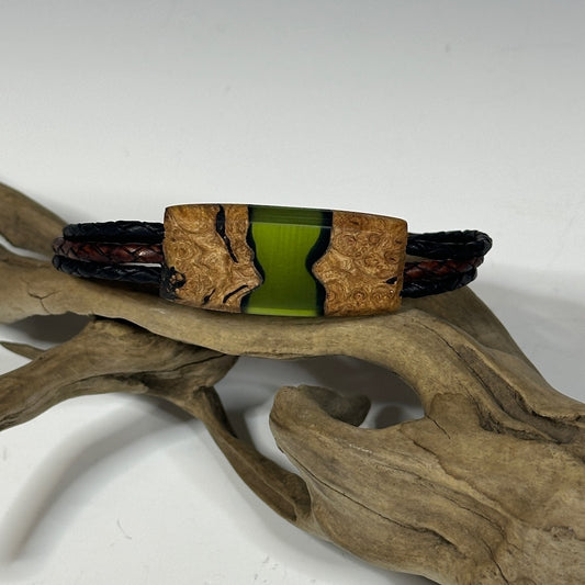 XLARGE RIVER MIXED MEDIA AND LEATHER BRACELET WITH MAGNETIC CLOSURE NL285