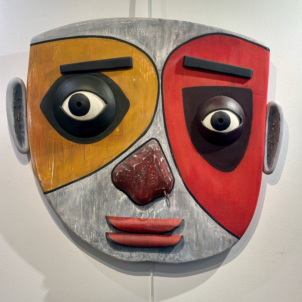 "MASK OF MOODS I" MIXED MEDIA WOOD WALL SCULPTURE
