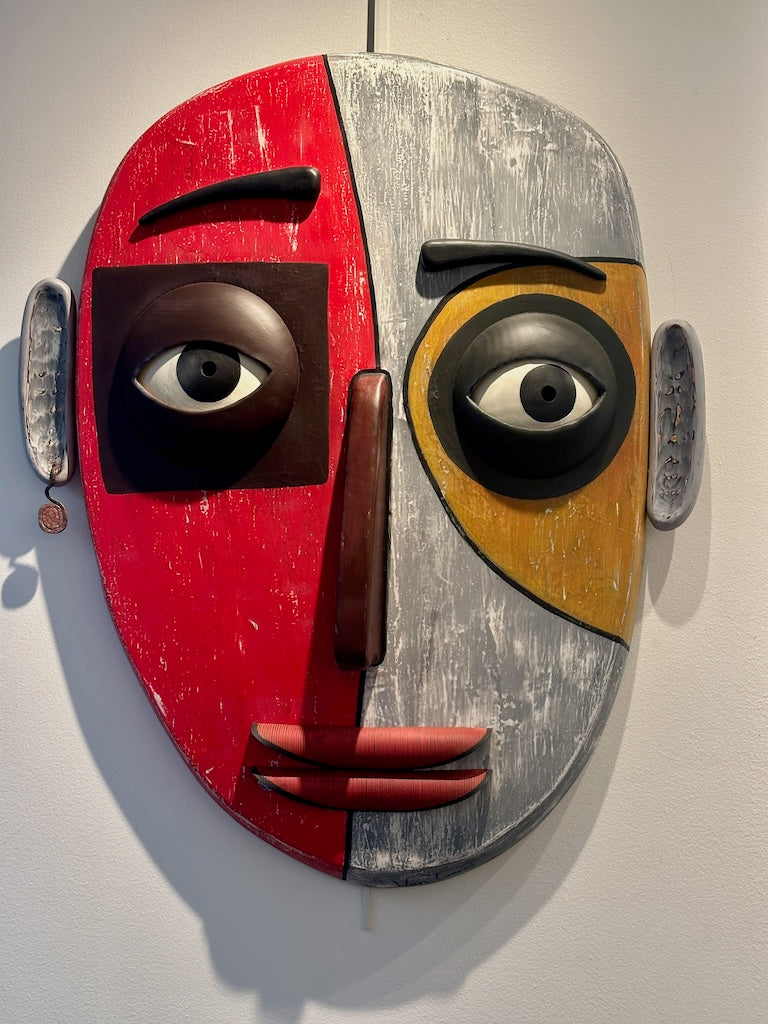 "MASK OF MOODS II" MIXED MEDIA WOOD WALL SCULPTURE