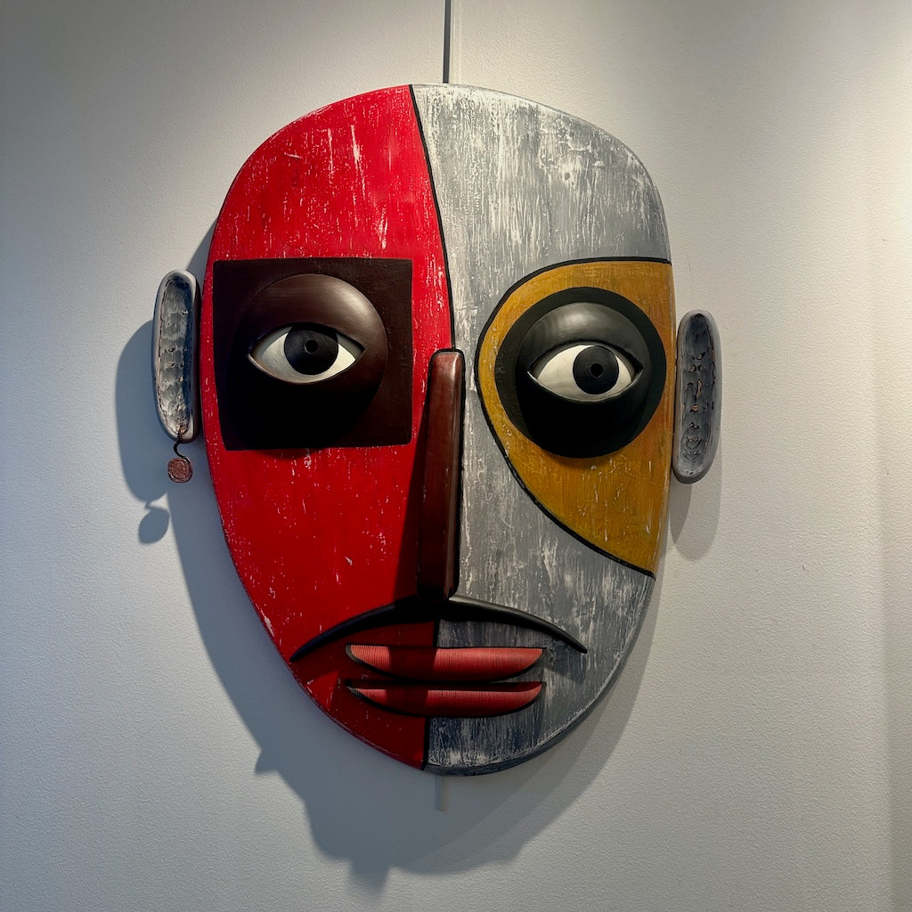 "MASK OF MOODS II" MIXED MEDIA WOOD WALL SCULPTURE