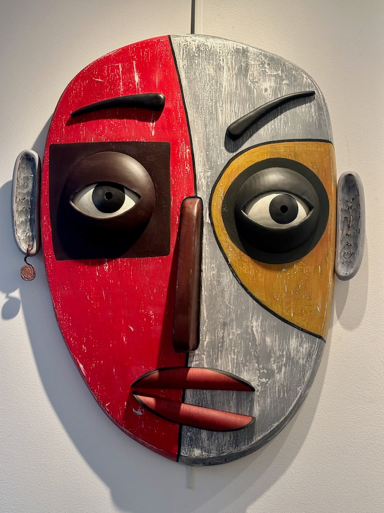 "MASK OF MOODS II" MIXED MEDIA WOOD WALL SCULPTURE