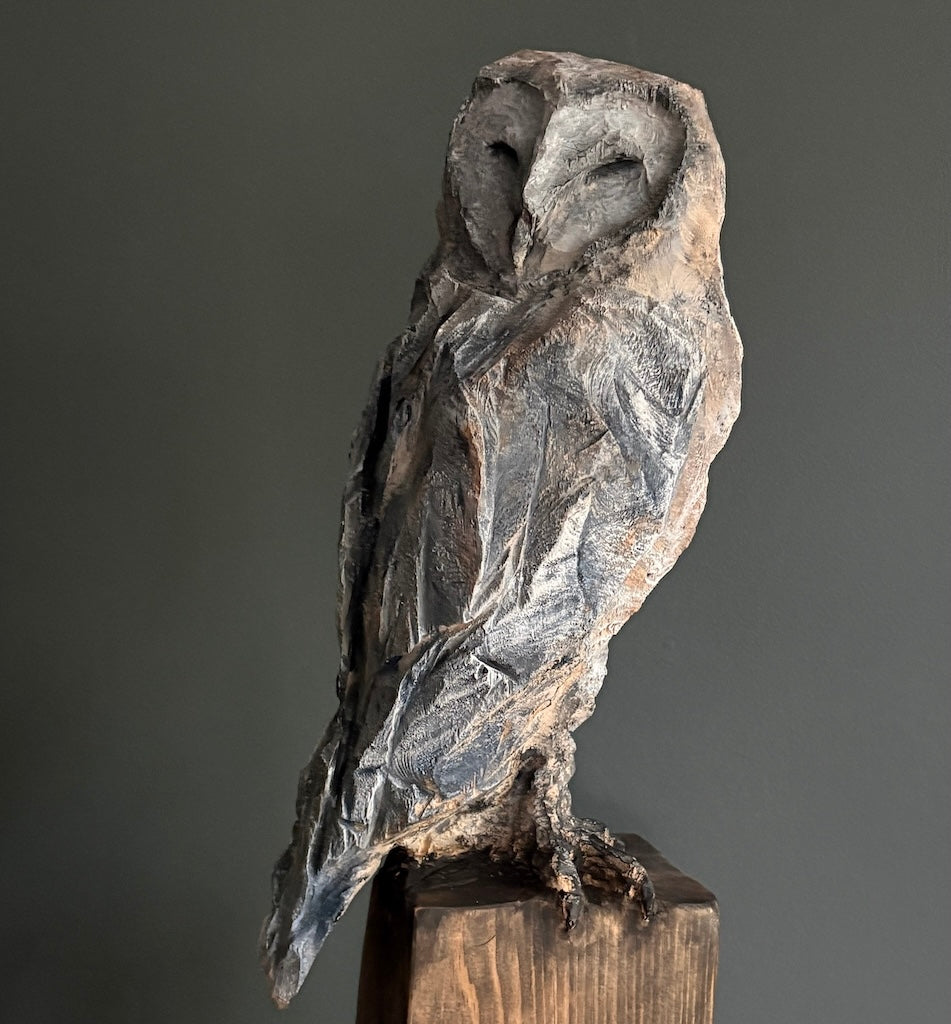 "HINDSIGHT" HAND CARVED WHITE PINE WITH CHALK PAINT SCULPTURE