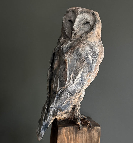 "HINDSIGHT" HAND CARVED WHITE PINE WITH CHALK PAINT SCULPTURE