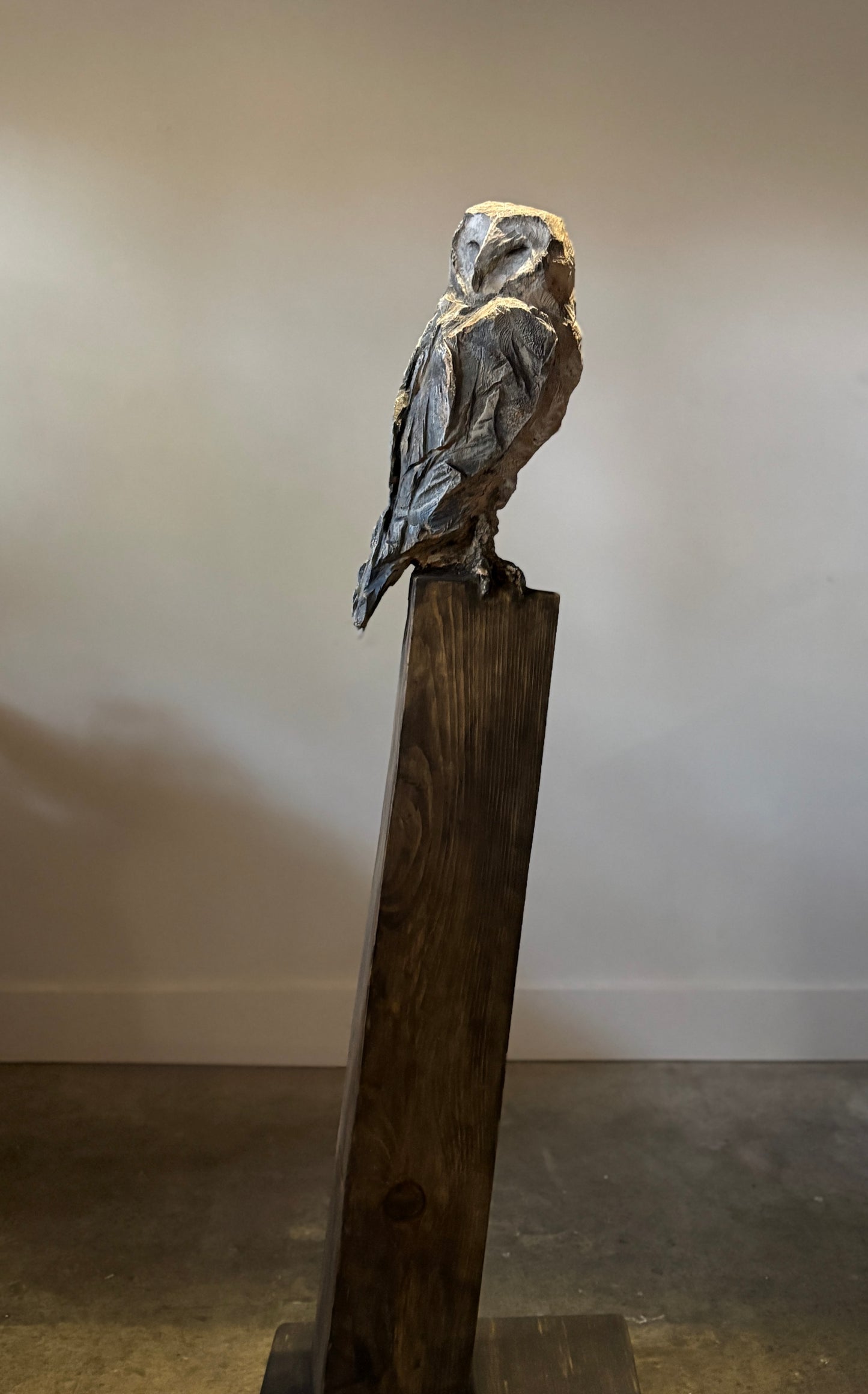 "HINDSIGHT" HAND CARVED WHITE PINE WITH CHALK PAINT SCULPTURE