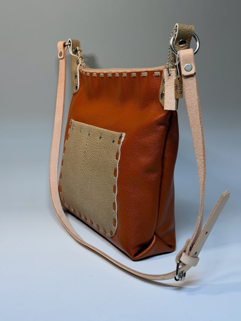 BRICK LEATHER BAG WITH TAUPE STINGRAY ACCENTS BAG II228
