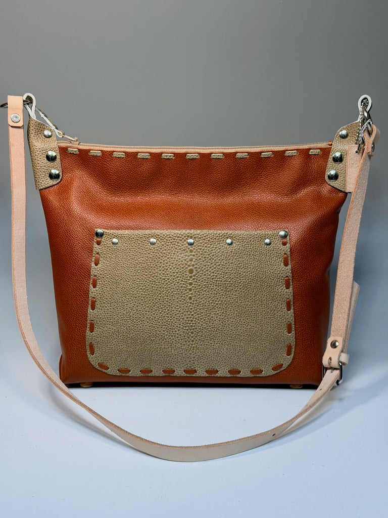 BRICK LEATHER BAG WITH TAUPE STINGRAY ACCENTS BAG II228