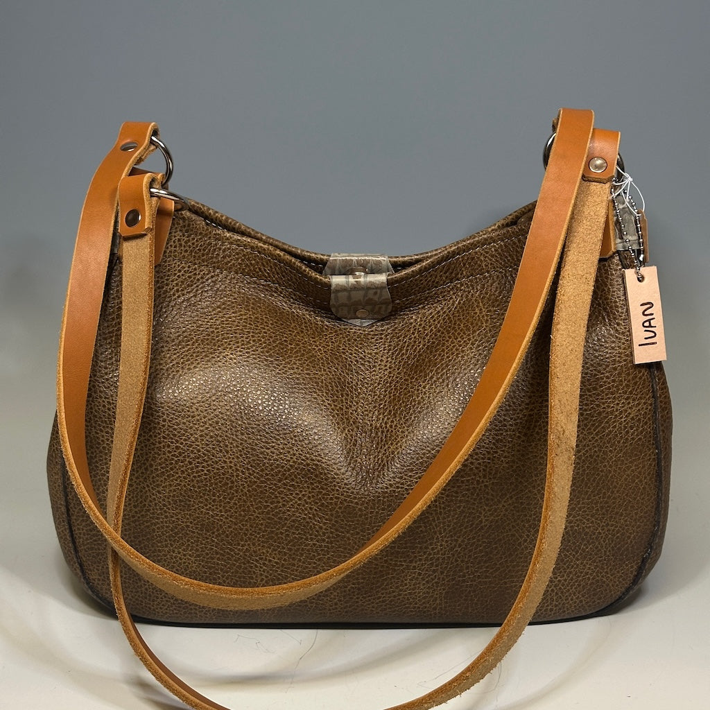 DISTRESSED TOBACCO LEATHER MEDIUM HOBO HANDBAG II253