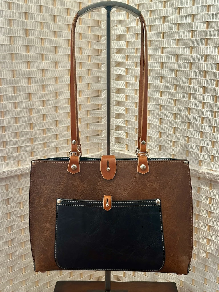 DISTRESSED BROWN AND BLACK TOTE II265