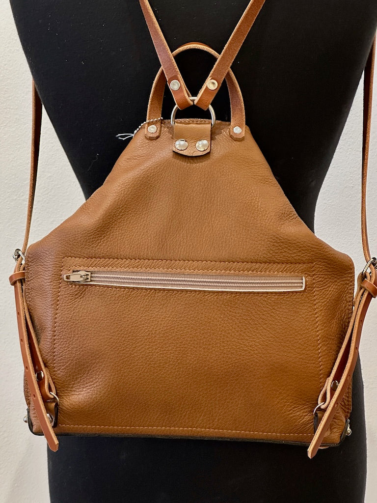 clark leather backpack CARAMEL SOFT LEATHER BACKPACK WITH ZIPPER BACK POCKET II275 – Lucy Clark Gallery and Studio