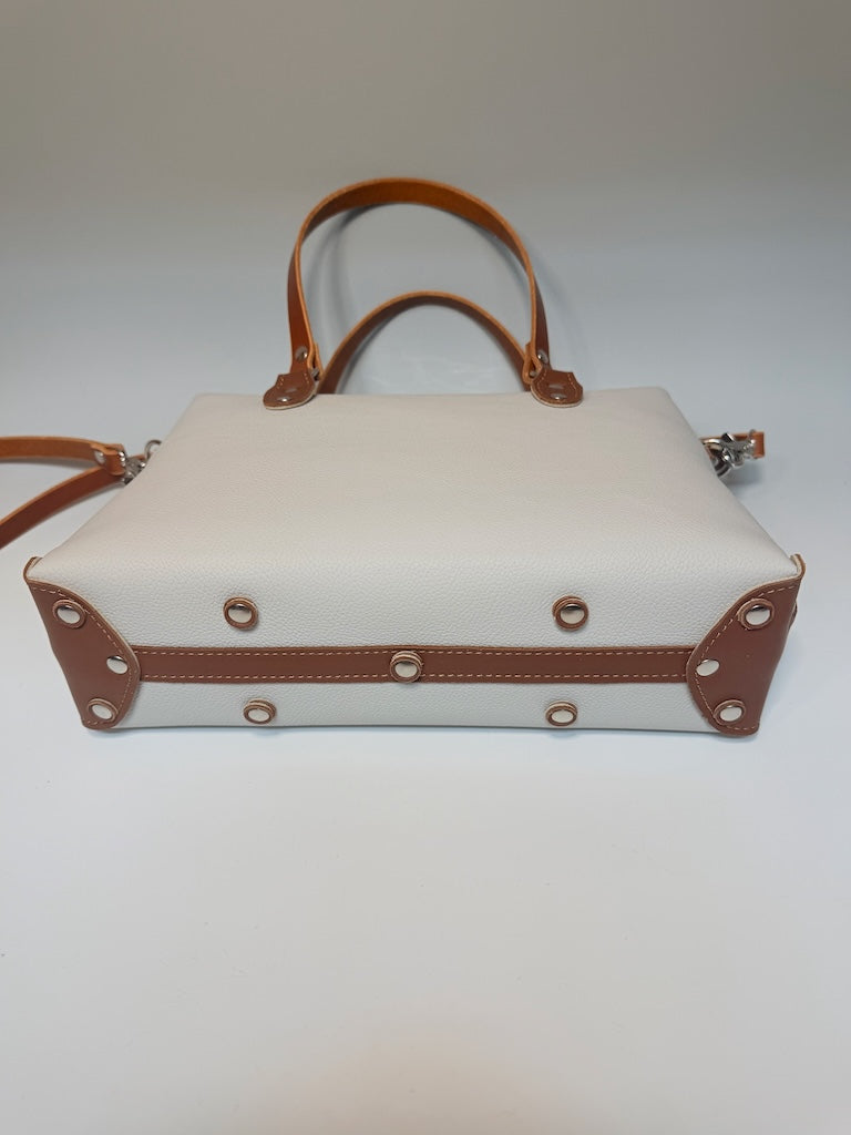 IVORY LEATHER SACHO WITH BROWN SHOULDER STRAPS II281