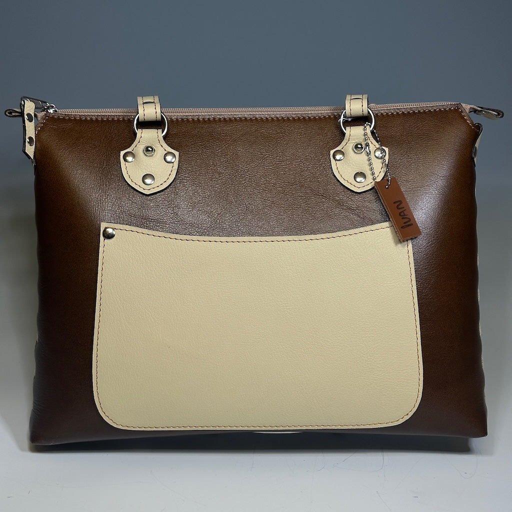CHOCOLATE BROWN AND CREAM TOTE HANDBAG II286