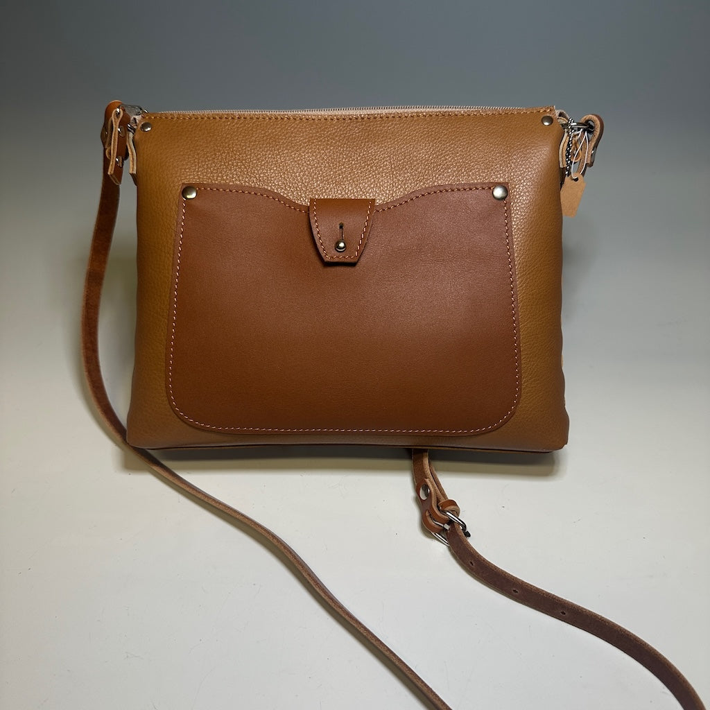 BROWN LEATHER ZIPPER HANDBAG II302T