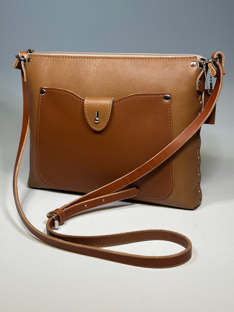 SMALL BROWN ZIPPER HANDBAG WITH EXTERNAL POCKET II302