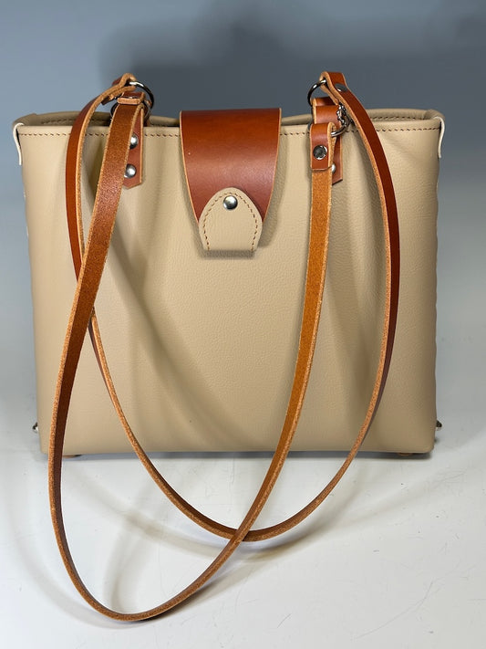 BEIGE LEATHER OPEN TOTE II308.2