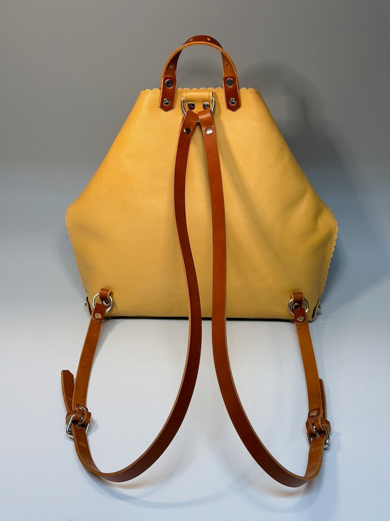 YELLOW LEATHER BACKPACK WITH SCALLOPED EDGES II322