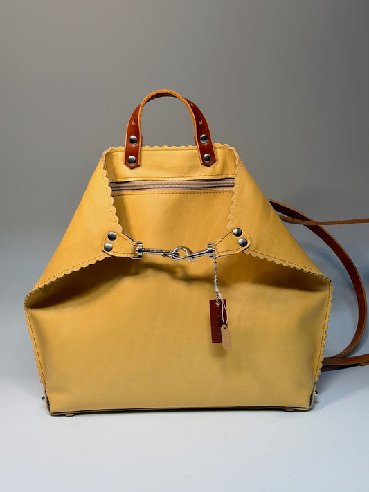 YELLOW LEATHER BACKPACK WITH SCALLOPED EDGES II322