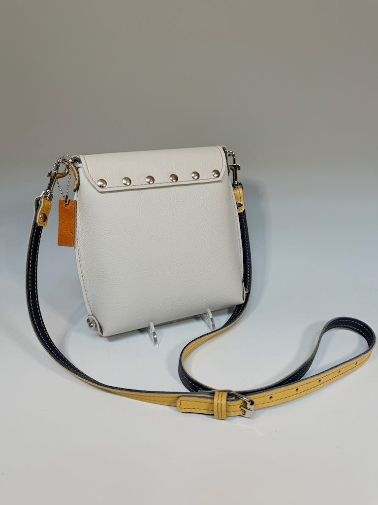 IVORY LEATHER PHONE BAG WITH FLAP TOP - II347