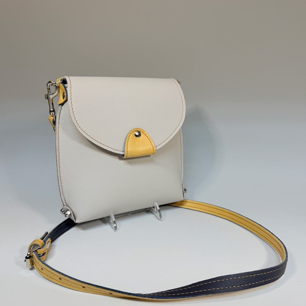IVORY LEATHER PHONE BAG WITH FLAP TOP - II347
