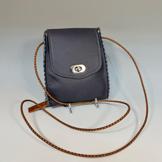 NAVY LEATHER PHONE BAG WITH FLAP TOP - II348