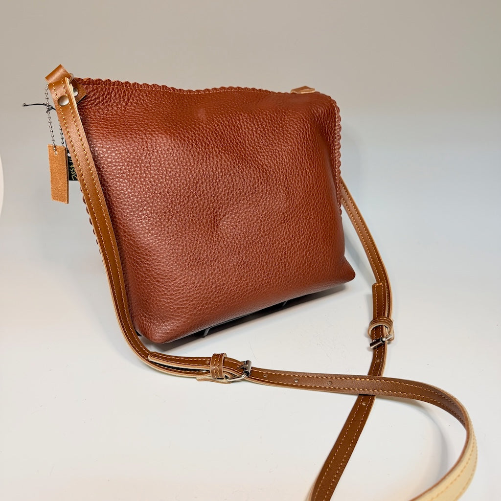 CHOCOLATE LEATHER ZIP TOP HOBO BAG - II350C