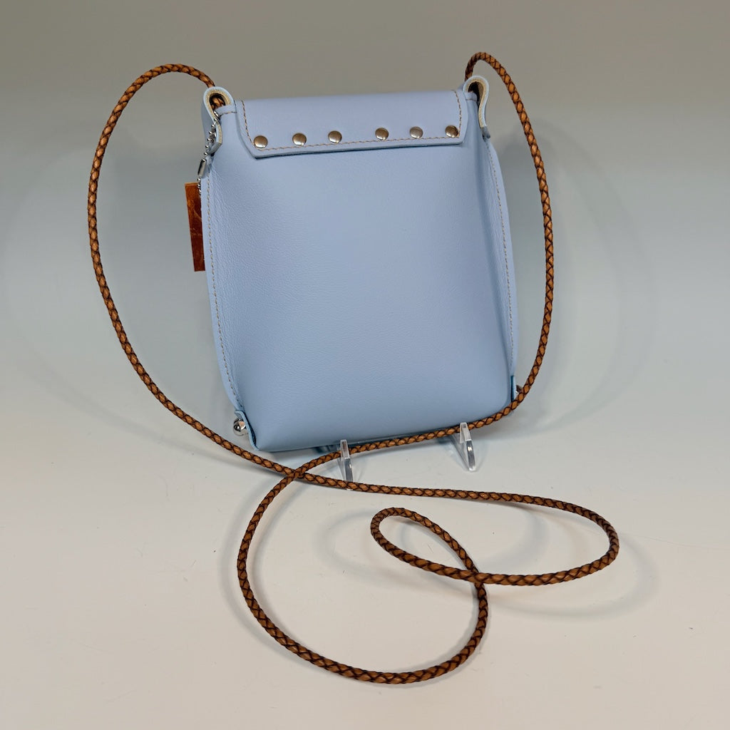 SKY BLUE LEATHER PHONE BAG WITH FLAP TOP - II352