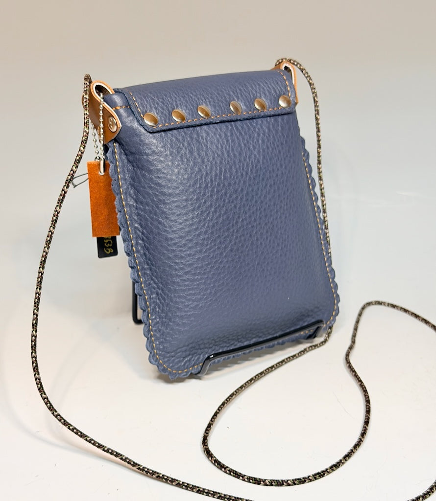 NAVY BLUE LEATHER PHONE BAG WITH FLAP CLOSURE - II353B