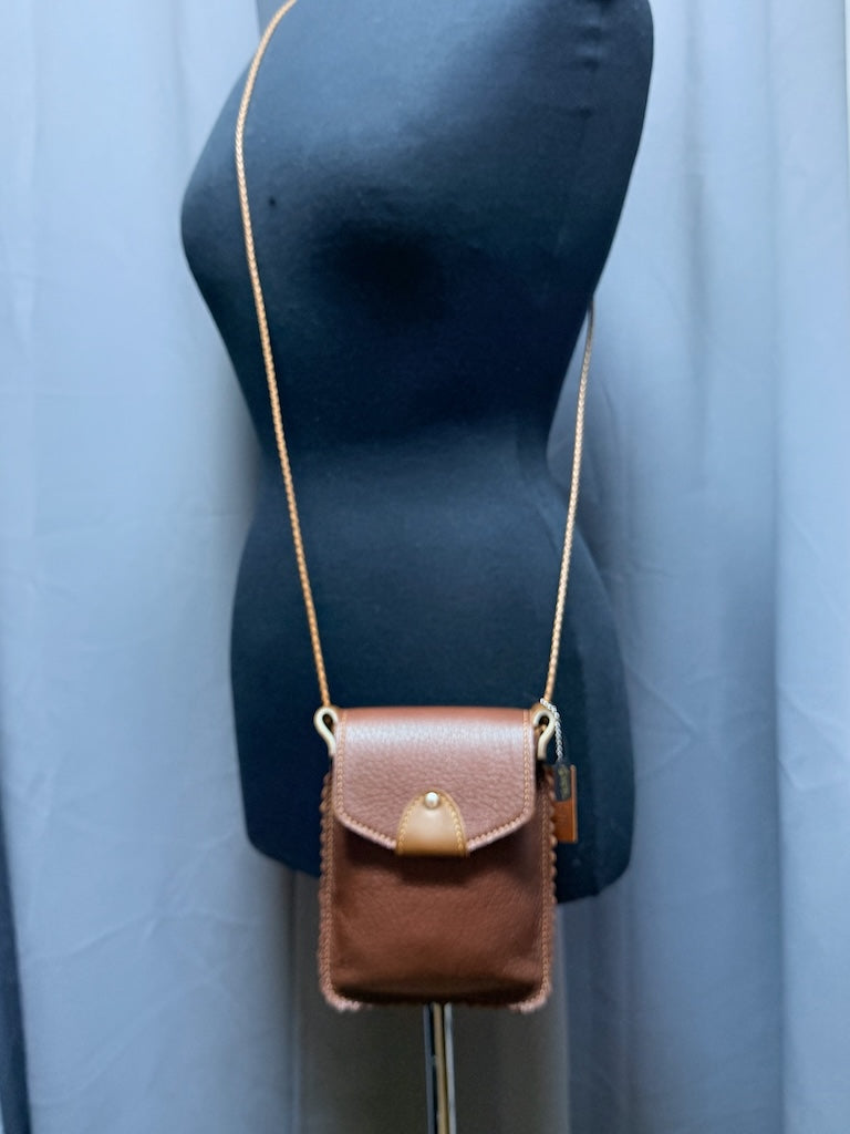 CHOCOLATE LEATHER PHONE BAG WITH SCALLOPED EDGES & FLAP CLOSURE - II357C