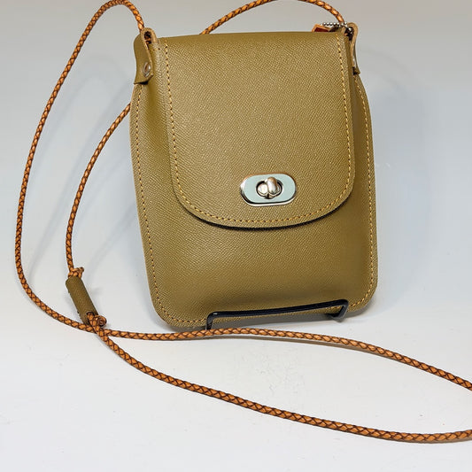 LODEN LEATHER CELL PHONE BAG WITH SCALLOPED EDGES AND FLAP TOP - II357L