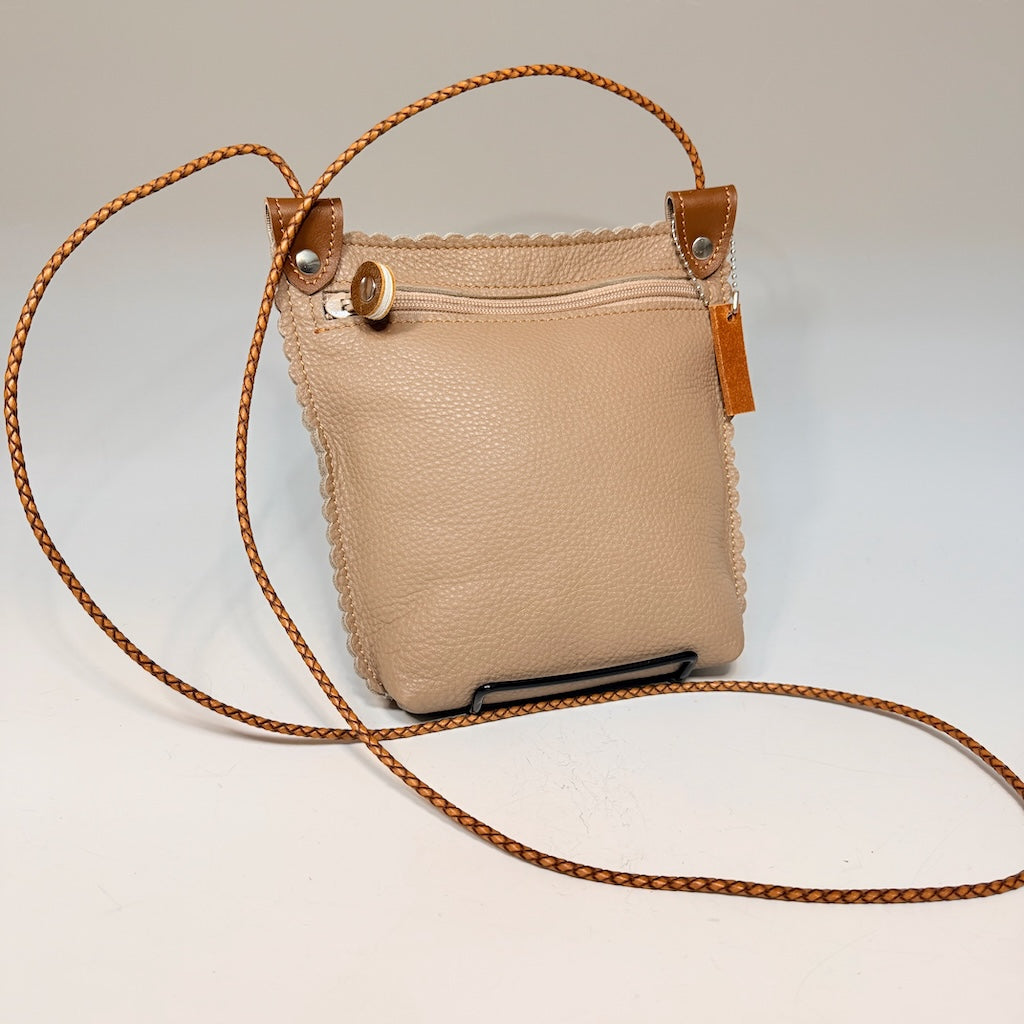 TAUPE LEATHER CELL PHONE POUCH WITH ZIP TOP - II358T