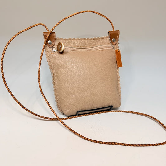 TAUPE LEATHER CELL PHONE POUCH WITH ZIP TOP - II358T