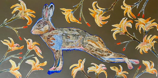 "HARE OF THE LILLIE'S" ORIGINAL MIXED MEDIA ON BOARD