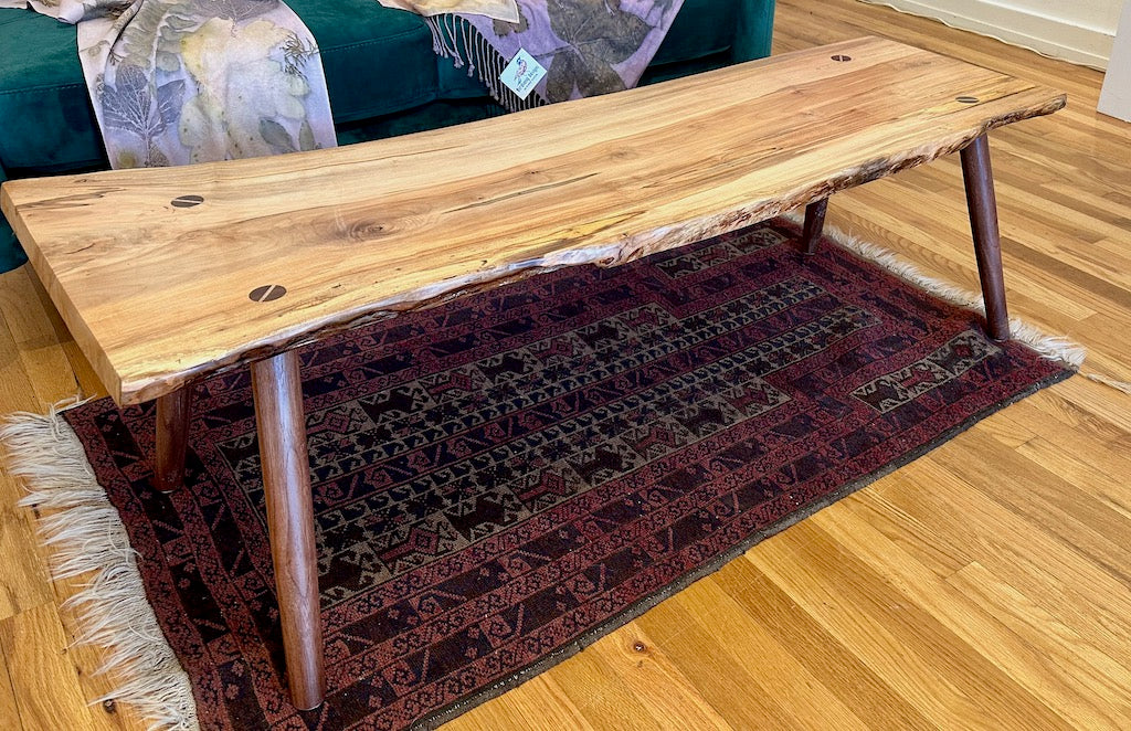 CURLY MAPLE AND WALNUT LIVE EDGE COFFEE TABLE