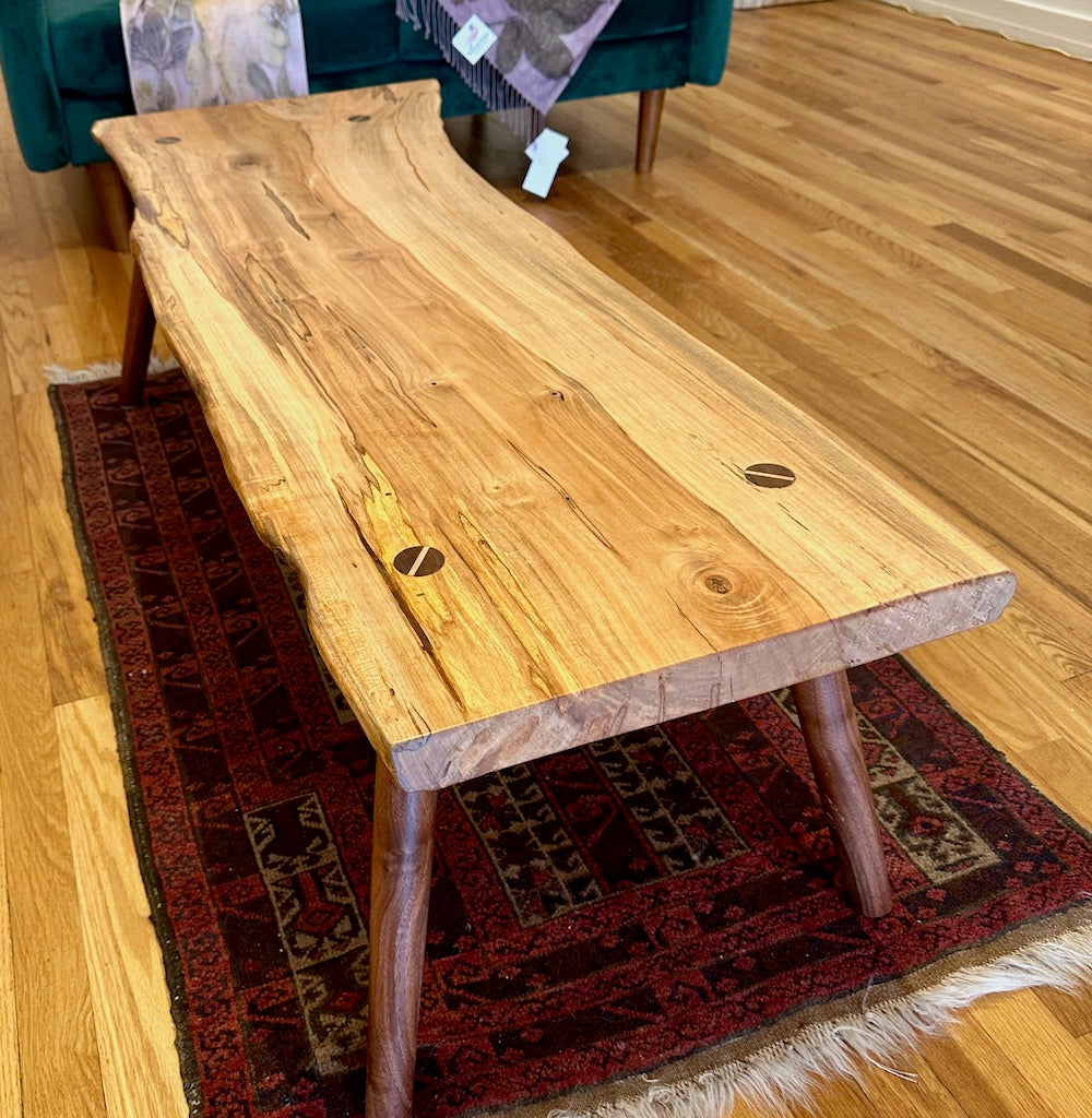 CURLY MAPLE AND WALNUT LIVE EDGE COFFEE TABLE