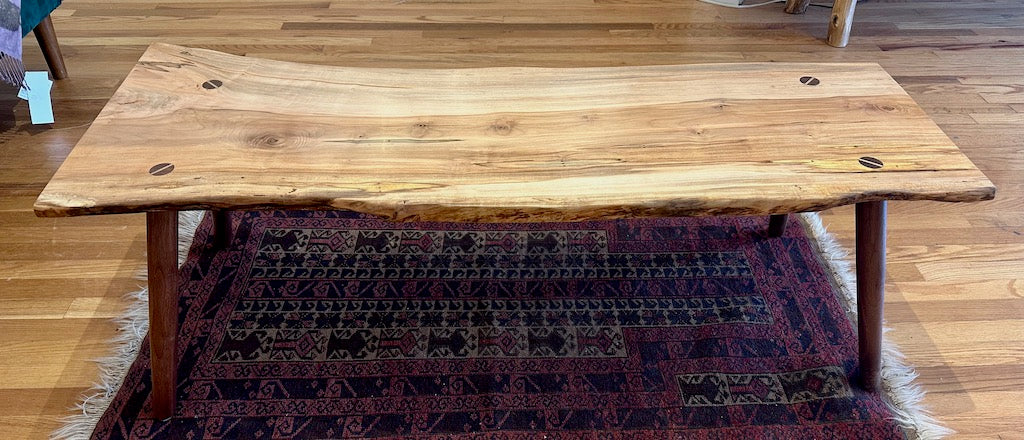 CURLY MAPLE AND WALNUT LIVE EDGE COFFEE TABLE