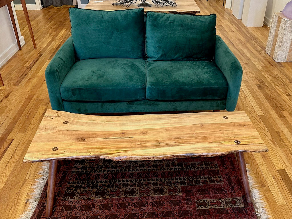 CURLY MAPLE AND WALNUT LIVE EDGE COFFEE TABLE