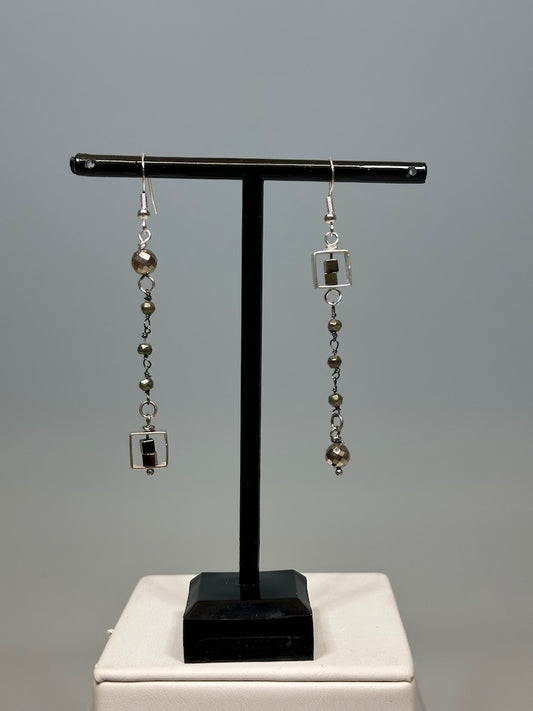 STERLING SILVER AND PYRITE DROP EARRINGS  LCE600