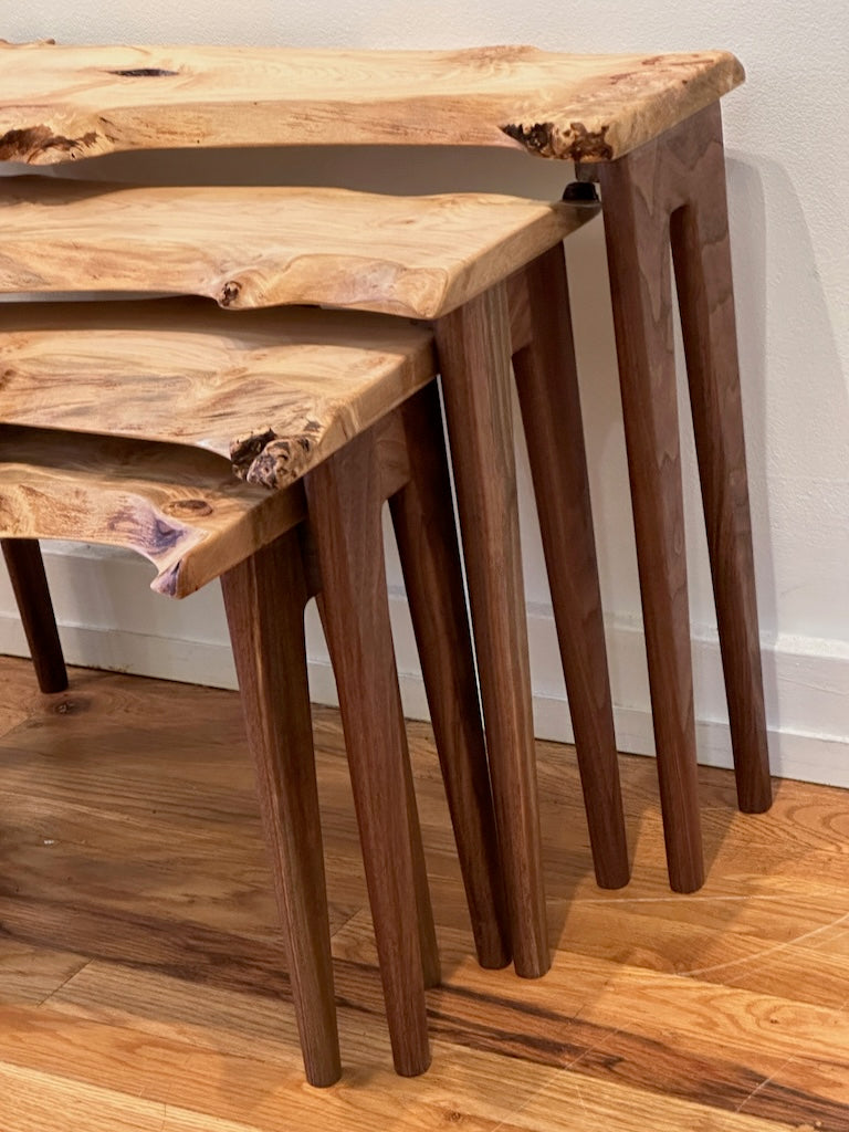 MAPLE BURL NESTING TABLES - SET OF 4