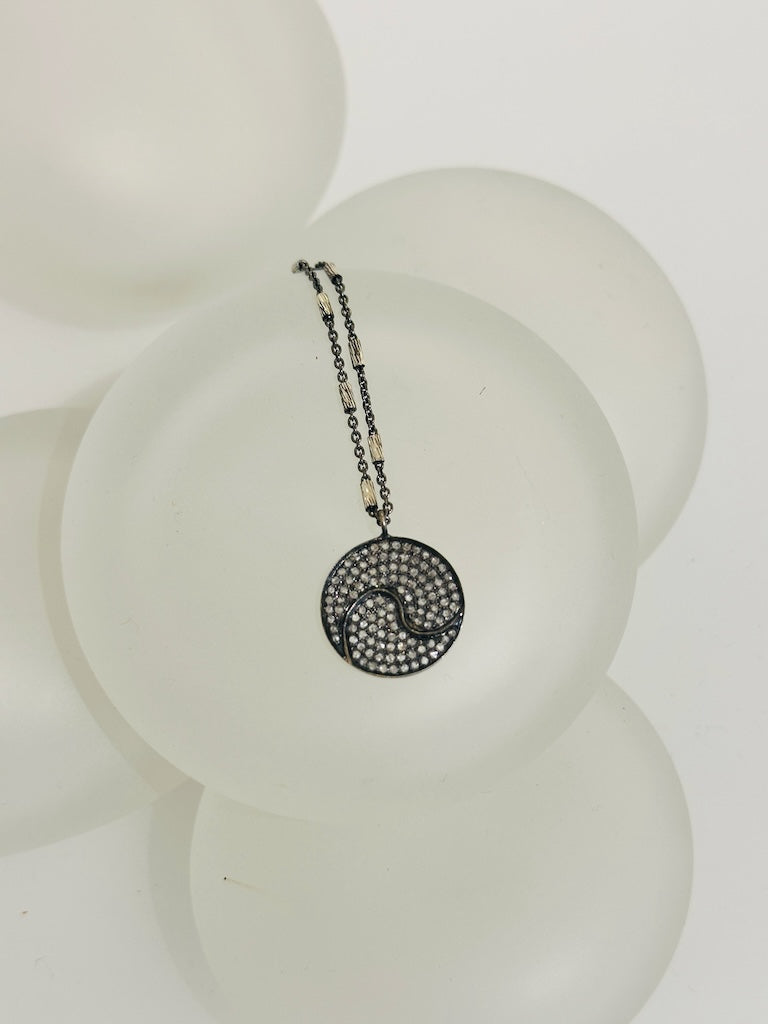 OXIDIZED STERLING SILVER AND DIAMOND YIN/YANG SYMBOL STATEMENT NECKLACE LCN2018