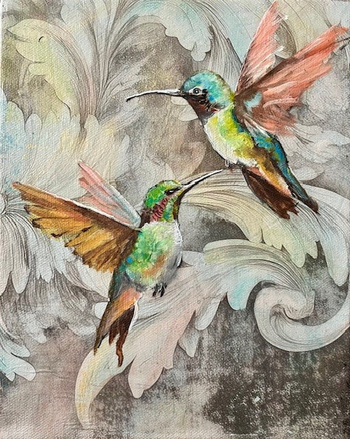 "IN FLIGHT" ORIGINAL OIL AND MIXED MEDIA ON CANVAS/FRAMED