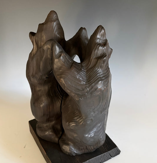 "IT TAKES TWO" WHITE PINE HAND CARVED WOOD SCULPTURE