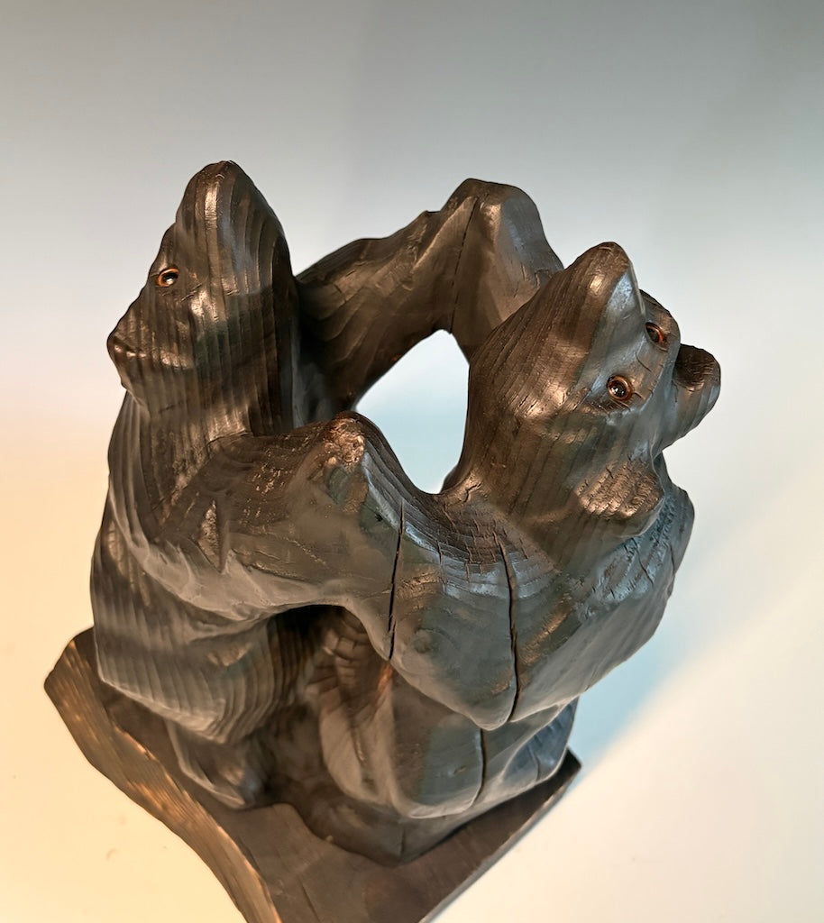 "IT TAKES TWO" WHITE PINE HAND CARVED WOOD SCULPTURE