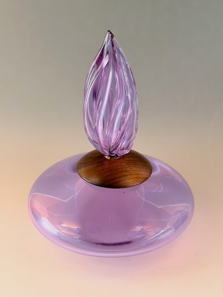 "THE FLAME OF WONDER" PURPLE BLOWN GLASS LIDDED VESSEL